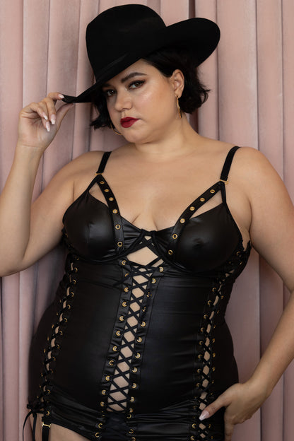 Va Voom Leather Chemise - Curvy